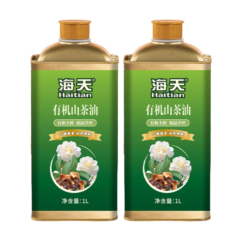 海天山茶油二件套口感清润淡雅控油低温压榨有机铁罐2L