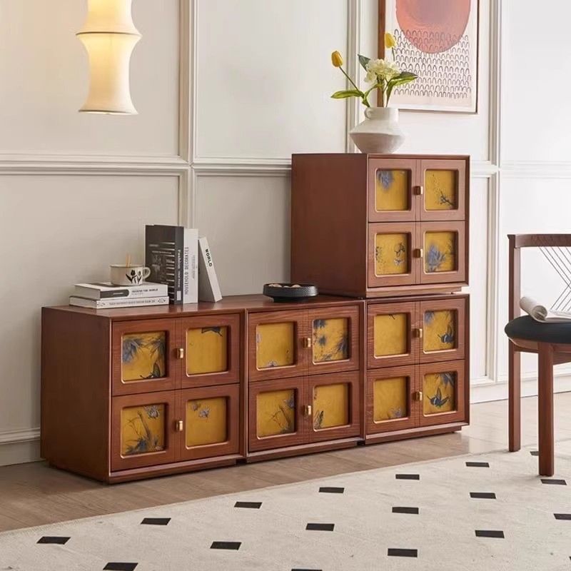 青木川 中古风复古实木床头柜落地主卧室小型家用积木柜香云纱卡门柜收纳柜一体床边斗柜电视柜高清大图