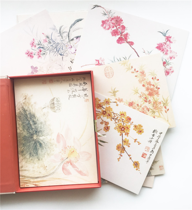 [正版]澹烟疏雨落花天 山水画创意明信片生日贺卡片/恽寿平花鸟册页画集/古风明信片唯美中国风景/日系复古涂鸦插画集高清大图