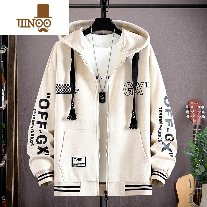 YANXU开衫连帽卫衣男青少年帅气学生男装初中高中生宽松潮牌装高清大图