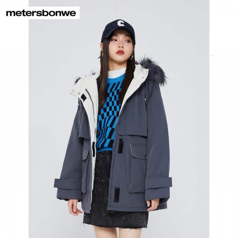 [1件5折价:179.5]美特斯邦威棉服女潮流冬季新款舒适保暖工装连帽派克棉服