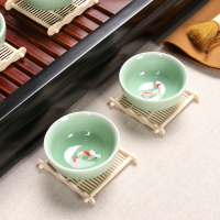 百鸿(Baihong) 整套功夫茶具套装陶瓷家用喝茶茶杯简约全自动电热炉实木茶盘 喜上枝头青瓷鱼戏套装