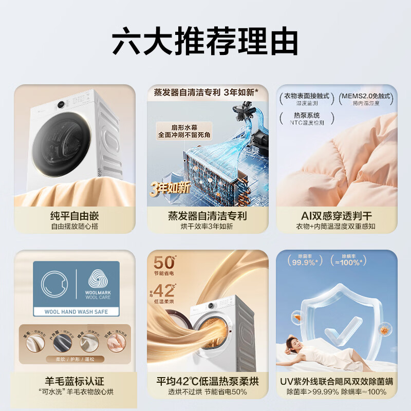 小天鹅(LittleSwan)纯平自由嵌系列 10KG热泵烘干机 变频蒸发器自清洁TH10VH628PLUS高清大图