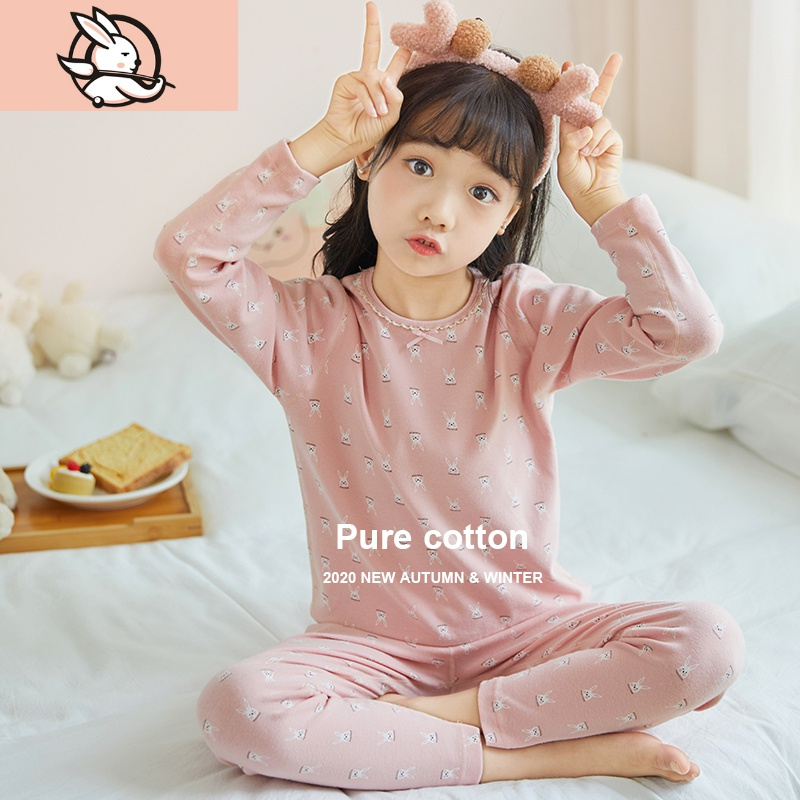 huayangtu三只小鸭女童内衣套装棉女童秋衣秋裤保暖棉毛衫小女孩睡衣