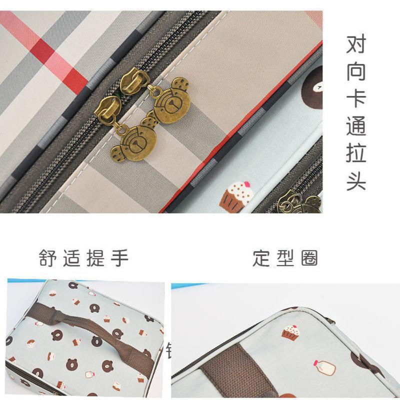 白小鸡图(小号) 学生平放四格饭盒包横款扁平长方形餐盒包儿童分隔餐盘保温袋