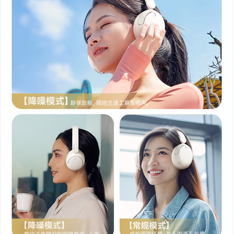 飞利浦(PHILIPS)头戴式无线蓝牙主动降噪耳机TAH3020蓝色高清大图