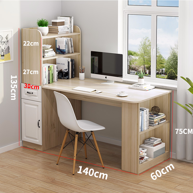 寻木匠实木电脑桌台式简约转角书桌书柜书架组合现代卧室一体写字学习