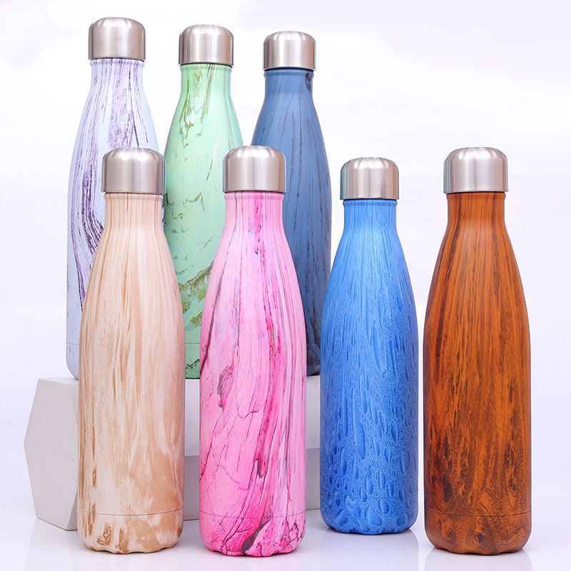 500ml304不锈钢运动水壶可乐瓶保温杯木纹创意保龄球水杯代发J9