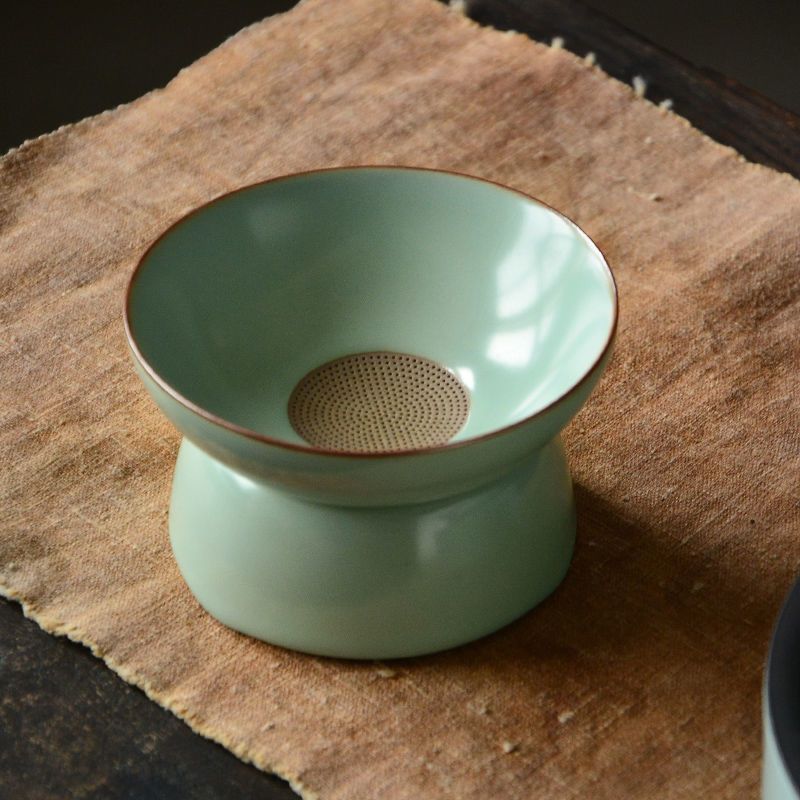 汝窑茶漏茶滤器茶叶过滤网开片可养陶瓷茶隔全瓷孔茶滤茶具道配件单个