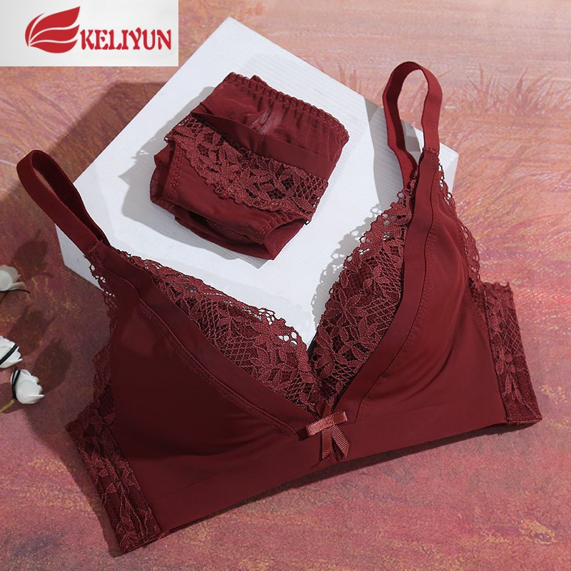 可莉允内衣女无钢圈收副乳防下垂上托小胸聚拢酒红色文胸调整型女士