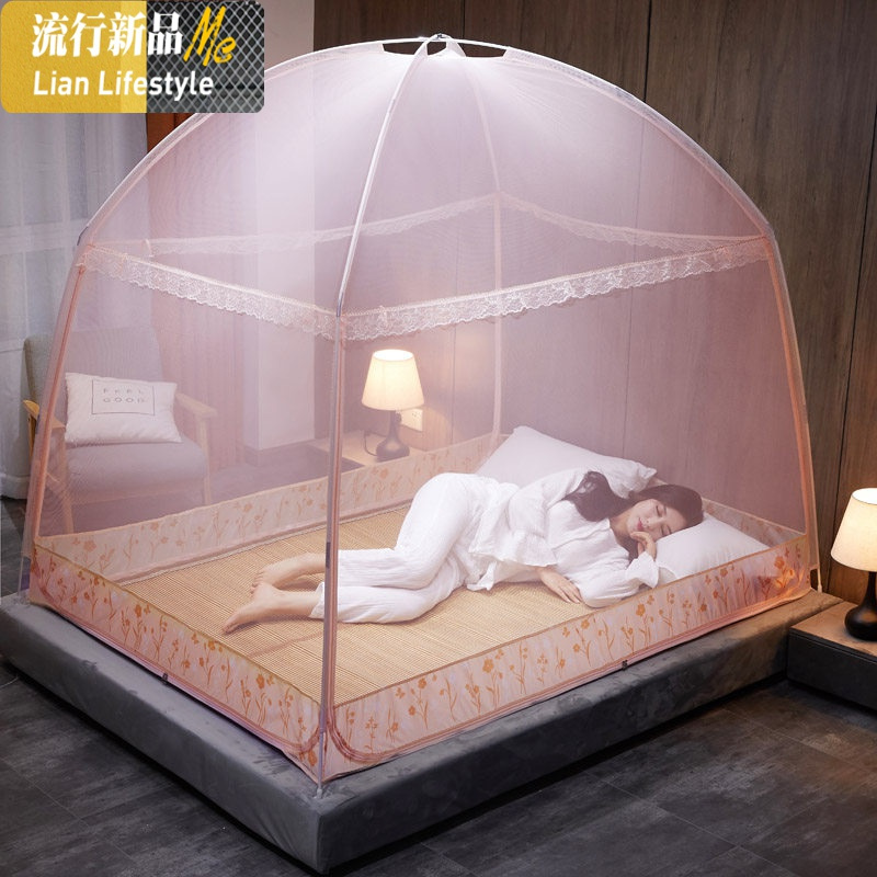 网红夏季蒙古包蚊帐1.2米新款帐篷家用室内防摔儿童三开1.8m 床 三维工匠