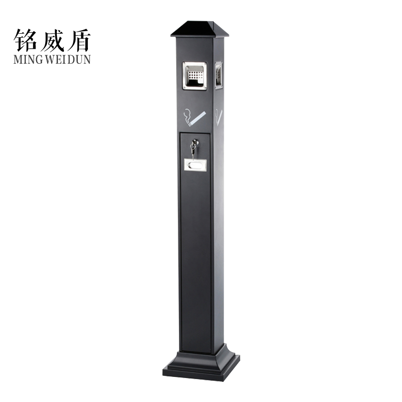 铭威盾不锈钢垃圾桶烟蒂柱灭烟桶带烟灰缸室外电梯口立式屋顶式黑色烤漆烟灰柱