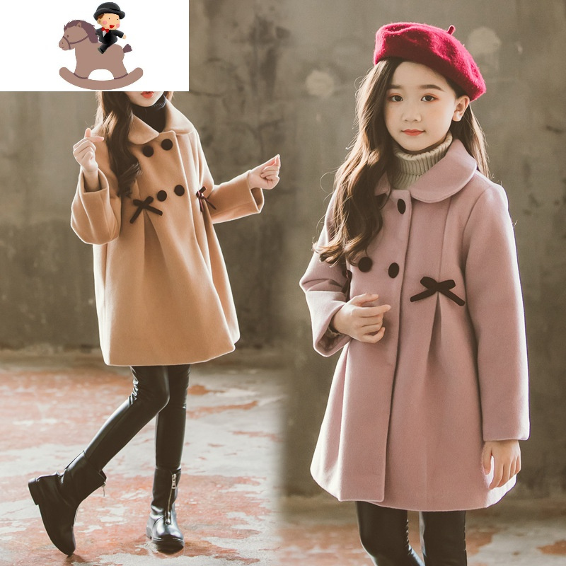 yuebin秋冬季女童呢子大衣韩版洋气儿童加厚外套大女童冬装时髦上衣10