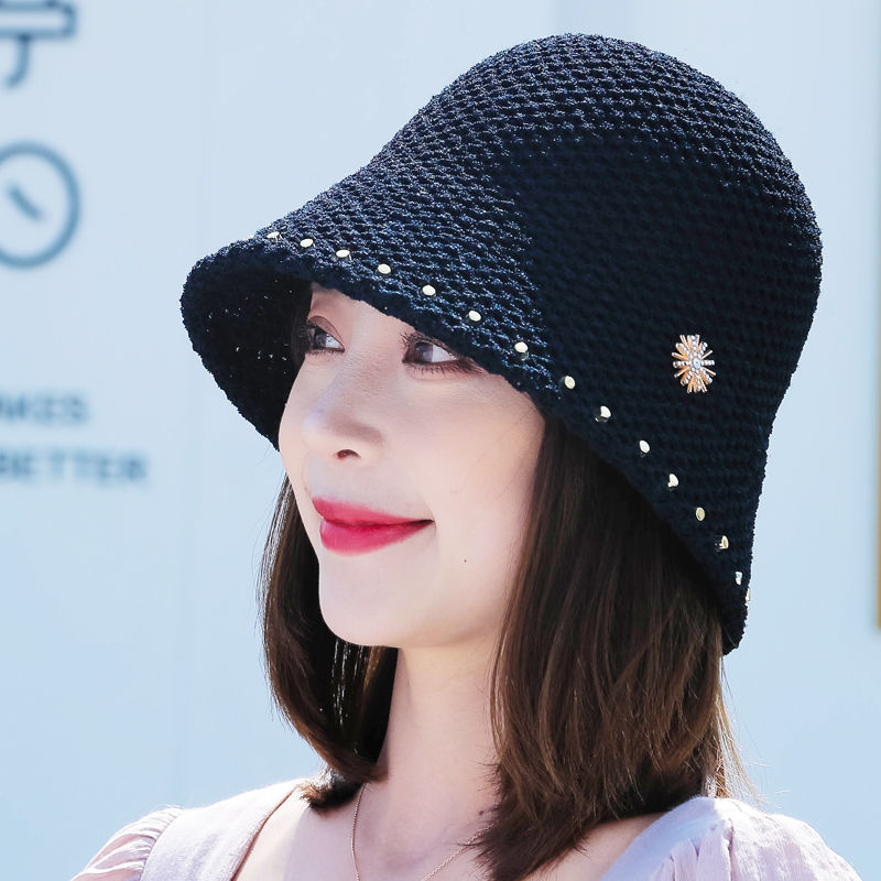 帽子女秋季日系时尚棉麻渔夫帽女春天韩版百搭透气小沿防晒遮阳帽 小太阳 黑色 可调节(收藏送防风绳)