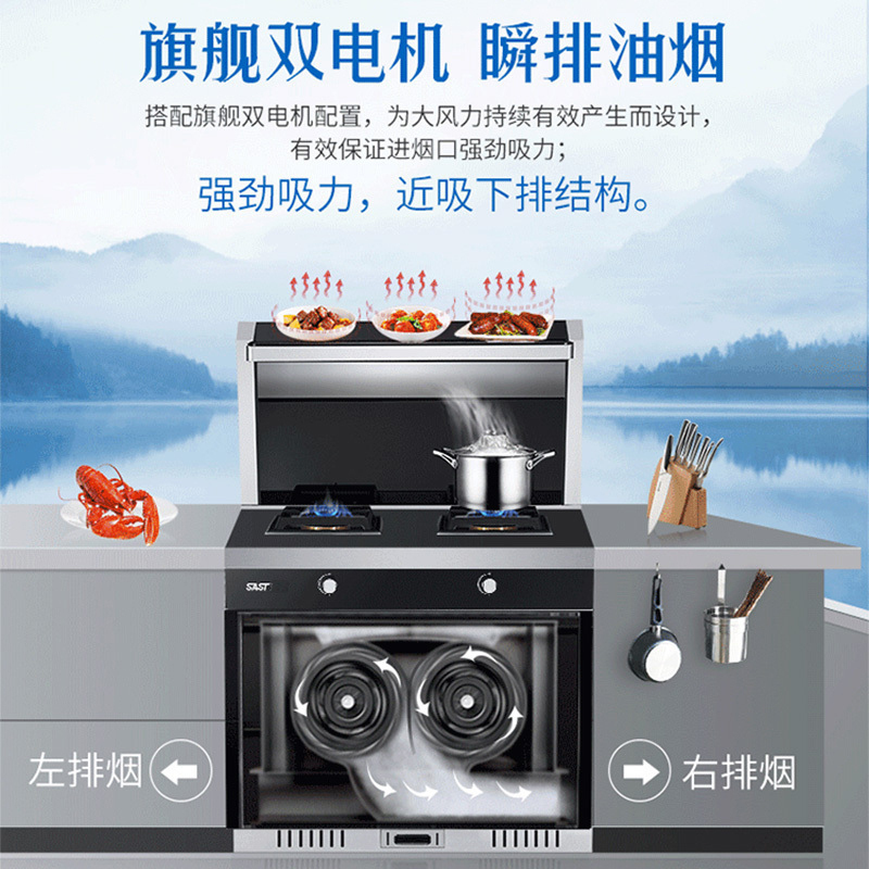 [热卖旗舰款]先科SAST/T6XW天然气 18(m3/min)集成灶双电机强劲吸力智能触控 高效保温 智能电热清洗
