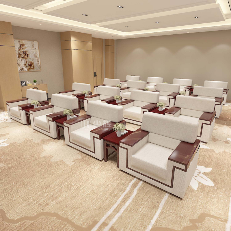 尖辉办公室会客厅贵宾接待沙发会议室商务洽谈单人中式大会堂沙发视频