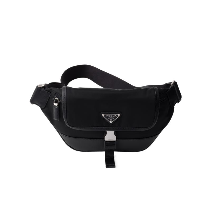 普拉达(PRADA)男士女士通用时尚翻盖再生尼龙单肩包轻便休闲多功