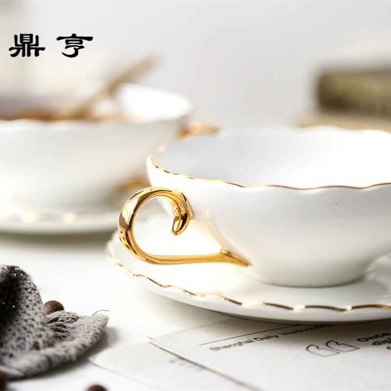 鼎亨北欧高端简约花茶杯英式下午红茶杯欧式骨瓷咖啡杯复古金边杯