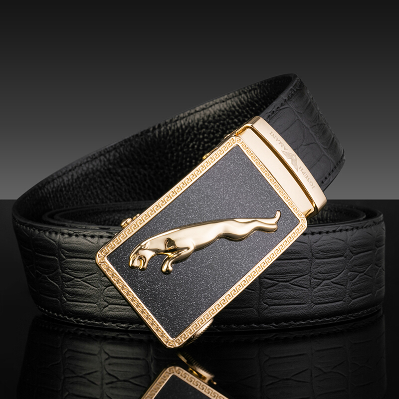 卓梵阿玛尼皮带男士韩版青年豹头商务腰带真皮自动扣鳄鱼纹裤带七夕