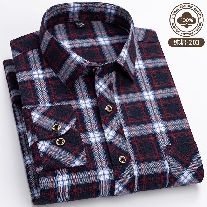 新款男长袖衬衫男中老年加肥加大码宽松休闲直摆衬衣高清大图