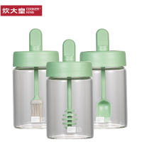 炊大皇圆形玻璃调味罐4件套装厨房用品勺子瓶油刷瓶蜂蜜瓶玻璃油瓶ZQSZH