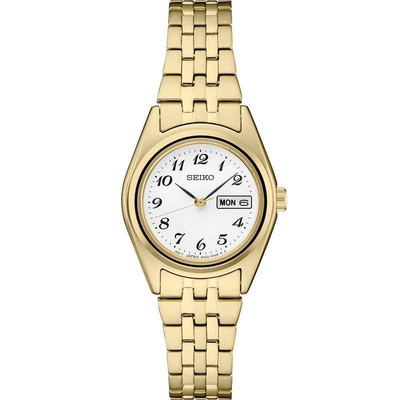 SEIKO/精工 女士手表 Essentials系列小金表 白盘钢带钢带防水女表SUR440