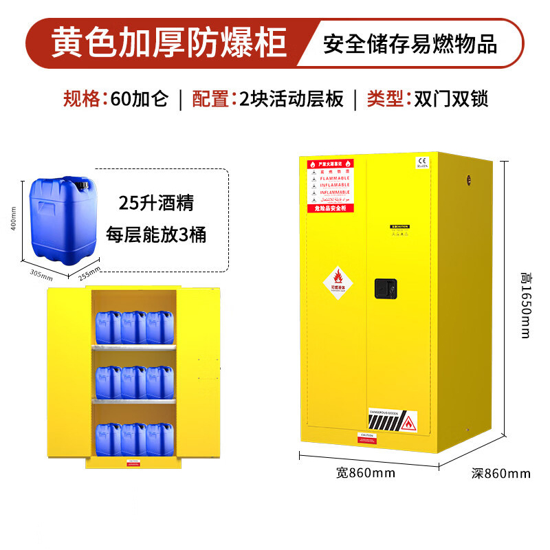 酷博睿 防爆柜化学品安全柜存放柜危险品储存柜 60加仑黄色高清大图
