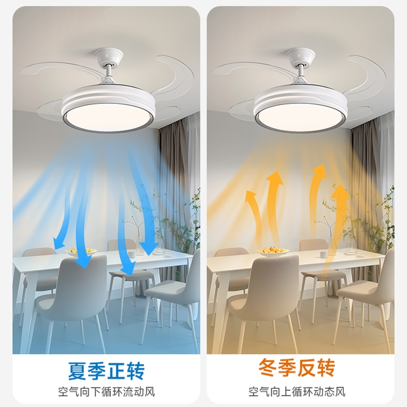 古达餐厅隐形风扇灯吊扇灯饭厅吊灯一体卧室简约家用轻奢