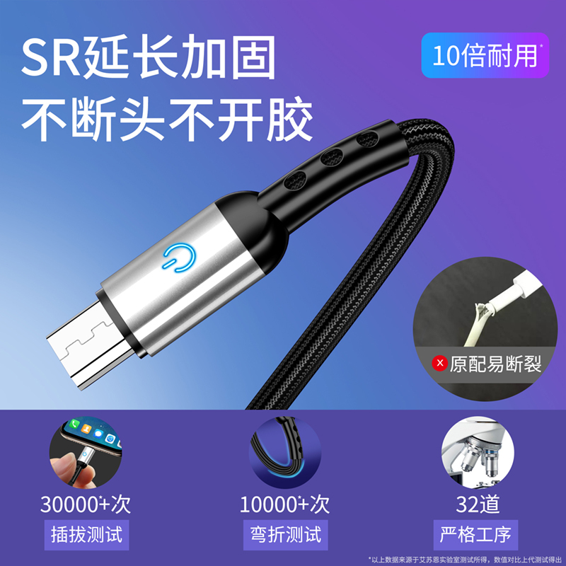 YUTOOL 安卓第五代带灯数据线 绿色-1.2米 1小时充满 超级快充 智能灯控 不发烫不伤机 不断头不开胶(2条)
