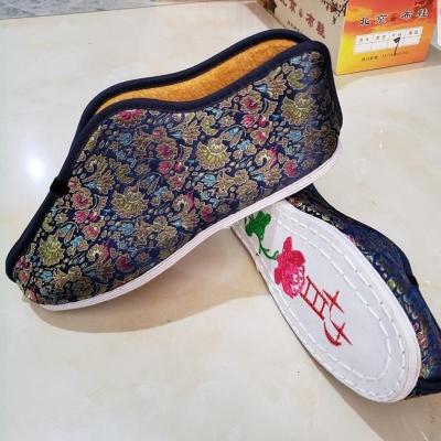 蓝色37女式寿鞋棉鞋布鞋老北京布鞋死人鞋子千层底绣莲花布鞋殡葬用品