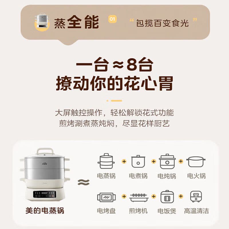 美的(Midea)多功能锅家用电蒸锅电煮锅电火锅三层大容量不锈钢分体式猛火可拆洗ZGC282802图片