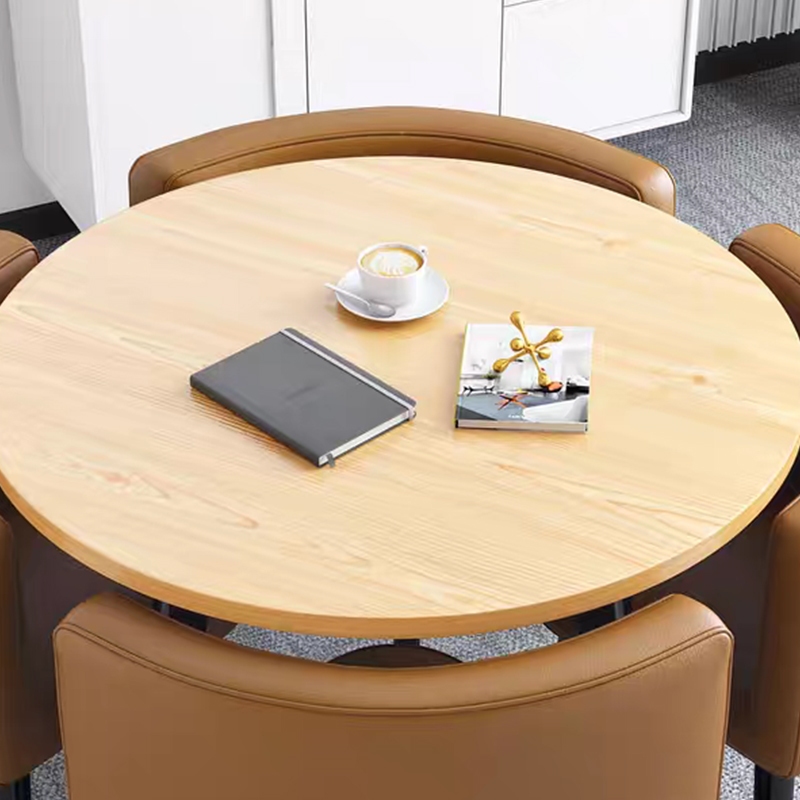 中豫鑫泽ZYXZ4100942 简约接待桌椅洽谈桌椅 一桌四椅 水曲圆桌棕色皮椅高清大图