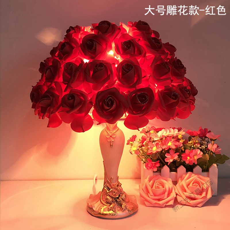 苏宁放心购 水晶台灯卧室床头灯创意婚庆婚房长明灯欧式温馨玫瑰花结婚高清大图
