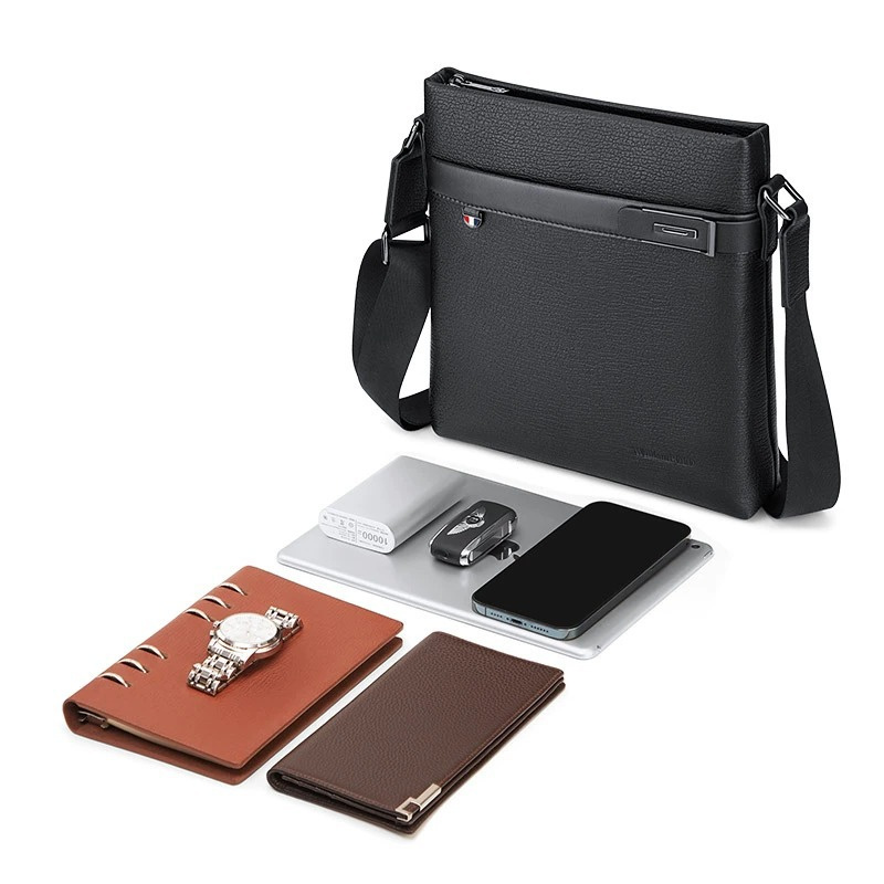 斯妮拉英皇保罗男士真皮斜挎包商务休闲男包大容量头层牛皮竖款背包单肩包小包高清大图