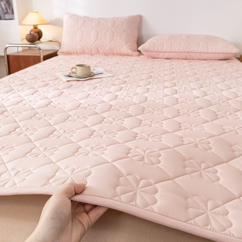 床垫软垫家用保护垫床褥垫学生单人宿舍垫子 格林-豆沙粉 90X200cm床护垫三件套