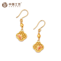 [七夕精选]足金999古法珐琅花枝俏系列荷花套链 耳饰