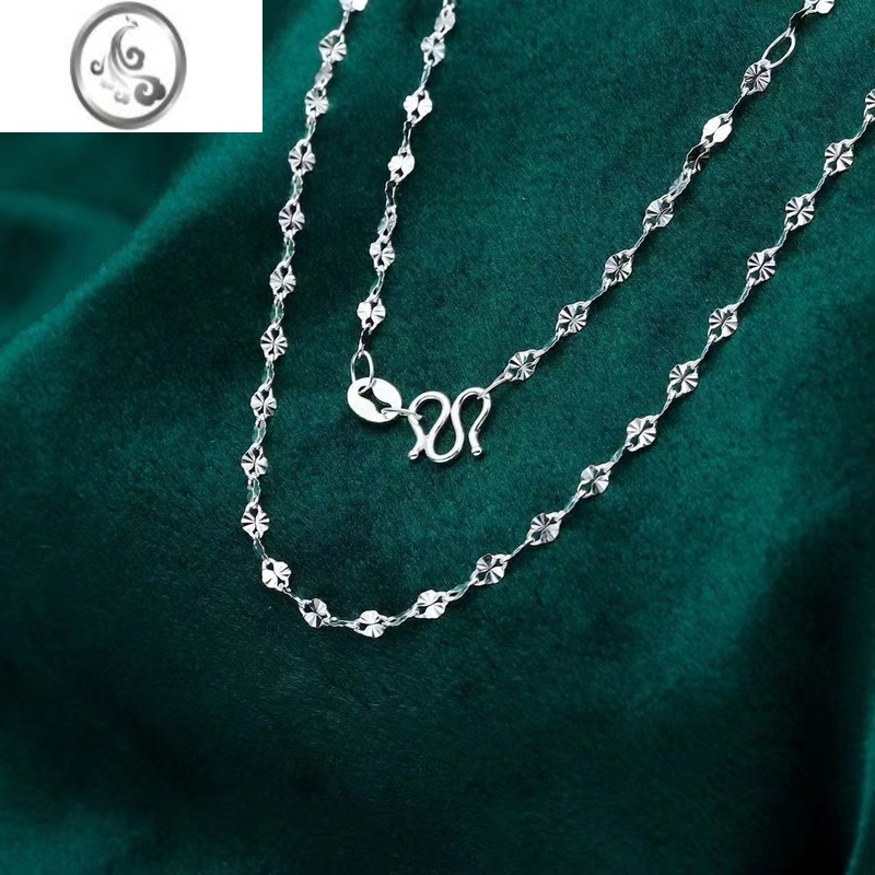 jimi9999足银项链雪花链子时尚气质锁骨链女款简约百搭工艺银素链送