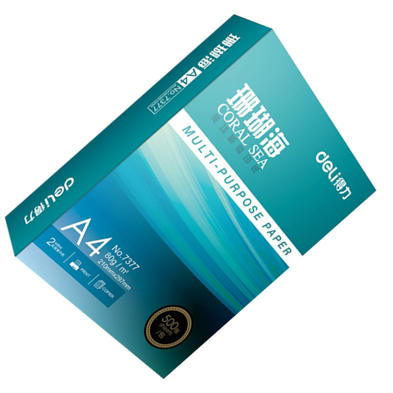 得力 7377 珊瑚海 A4 80g 加厚双面打印纸复印纸 500张1包 单包装