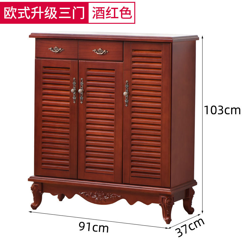 家用口大容量储物柜透气厅柜简约多层收纳玄关柜定制 雕花三门-酒红色