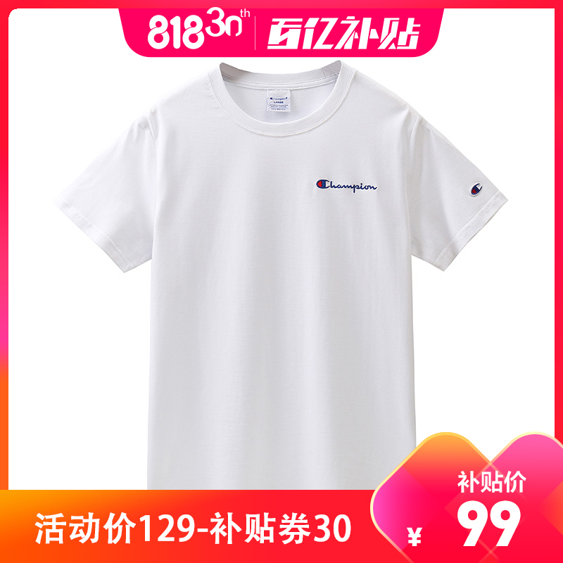 Champion 冠军夏季潮流圆领短袖运动T恤男士小标刺绣Logo情侣百搭打底衫