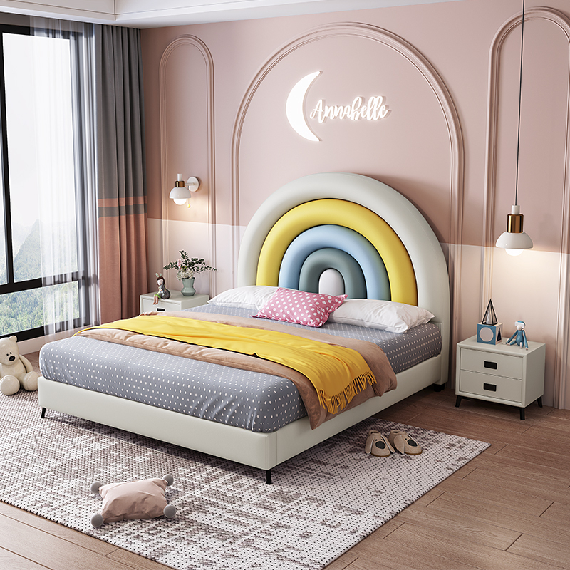 百冠环球轻奢现代简约儿童床男孩单人床真皮儿童床儿童床女孩公主床
