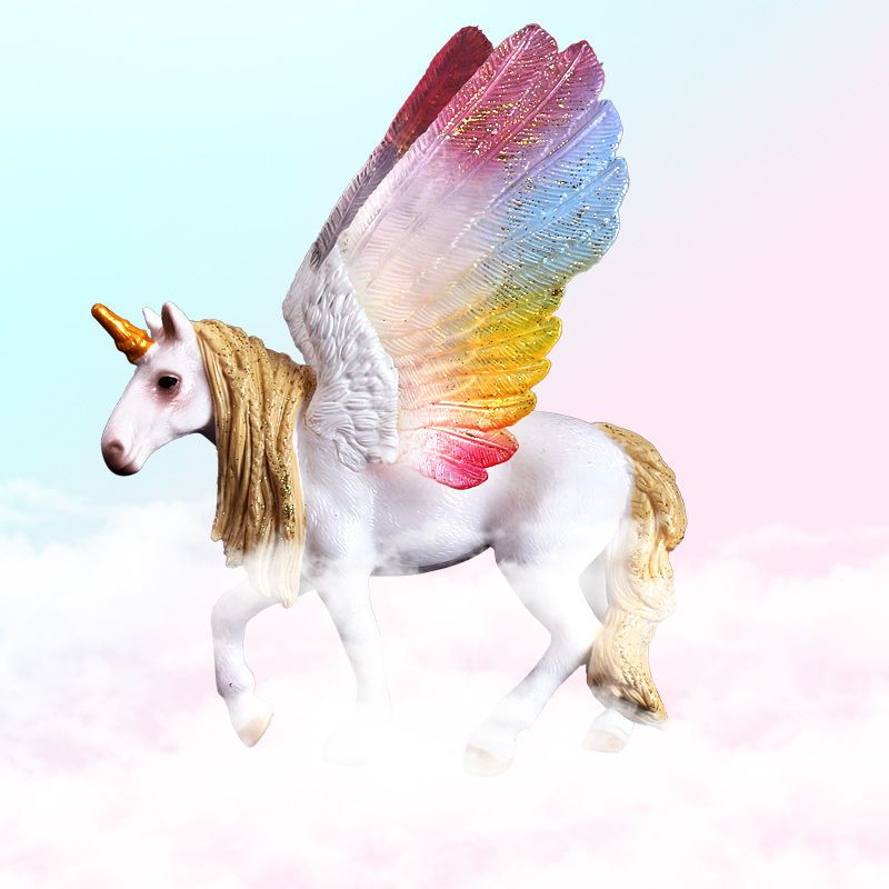 粉色小彩虹飞马独角兽飞马模型独角仙仿真动物模型精灵模型神兽摆件