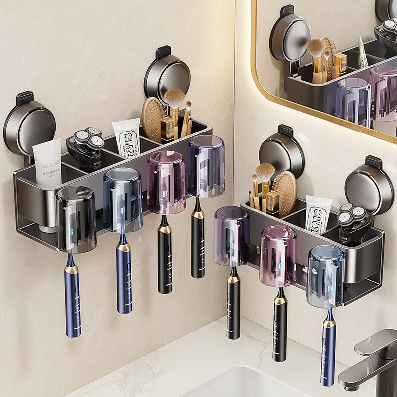 丽佳邦家用吸盘牙刷置物架挤牙膏器高清大图