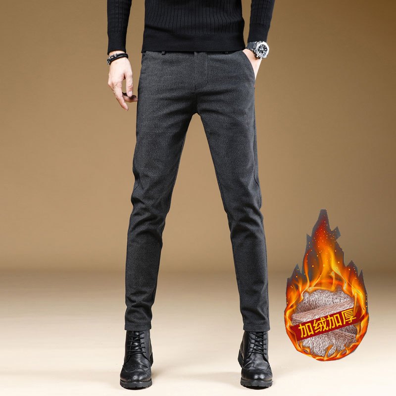 秋冬季加绒休闲裤男青年修身男装男士长裤子商务直筒裤加绒加厚款男裤
