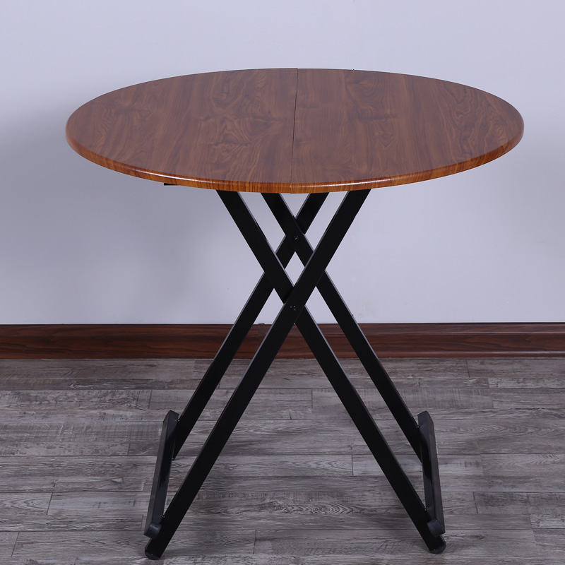 家用折叠桌简易吃饭桌子饭桌圆桌收缩小圆形可折叠简易餐桌定制棕木纹