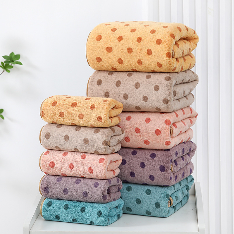 天山柔 70*140cm 280g 珊瑚绒圆点印花 浴巾 (计价单位:条) 蓝色高清大图