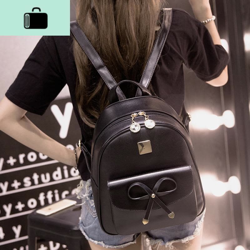 双肩包女休闲时尚2020春夏新款PU学院风日韩潮流旅行百搭女士背包NEW LAKE 黑色(大号)掌柜推荐图片