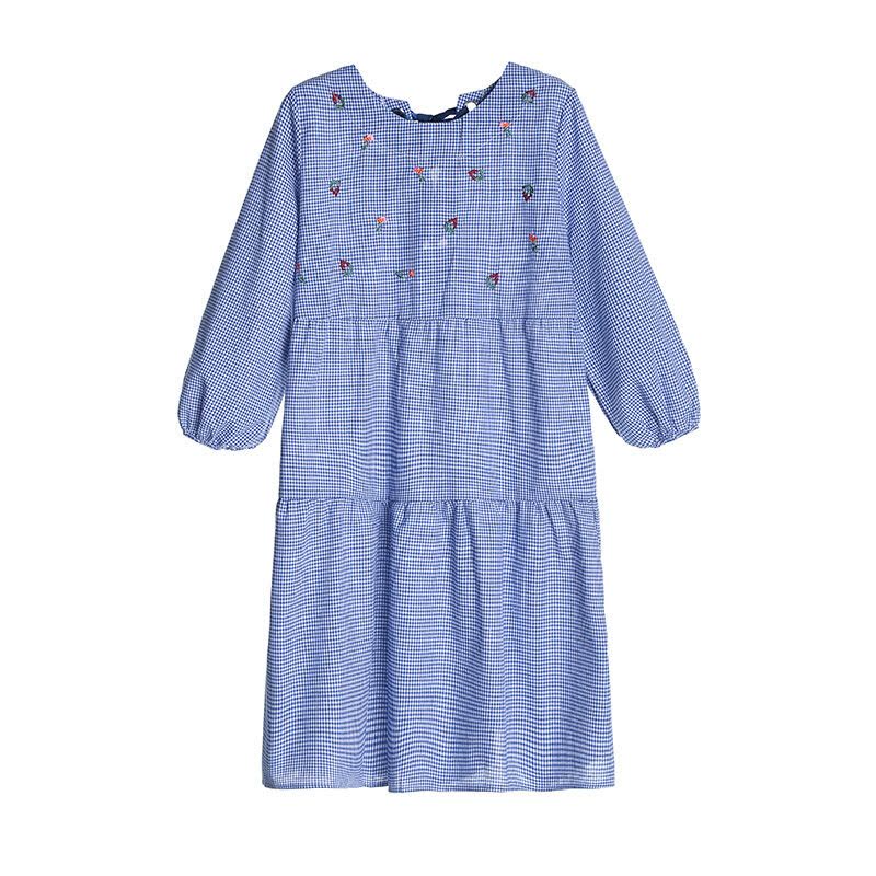 迪鲁奥(DILUAO)孕妇裙子秋季长袖上衣新款韩版中长款棉麻宽松A字裙秋孕妇连衣裙 蓝色图片