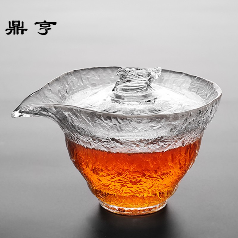 鼎亨初雪锤目纹耐热玻璃泡茶盖碗茶杯套装手抓壶泡茶器功夫红茶具