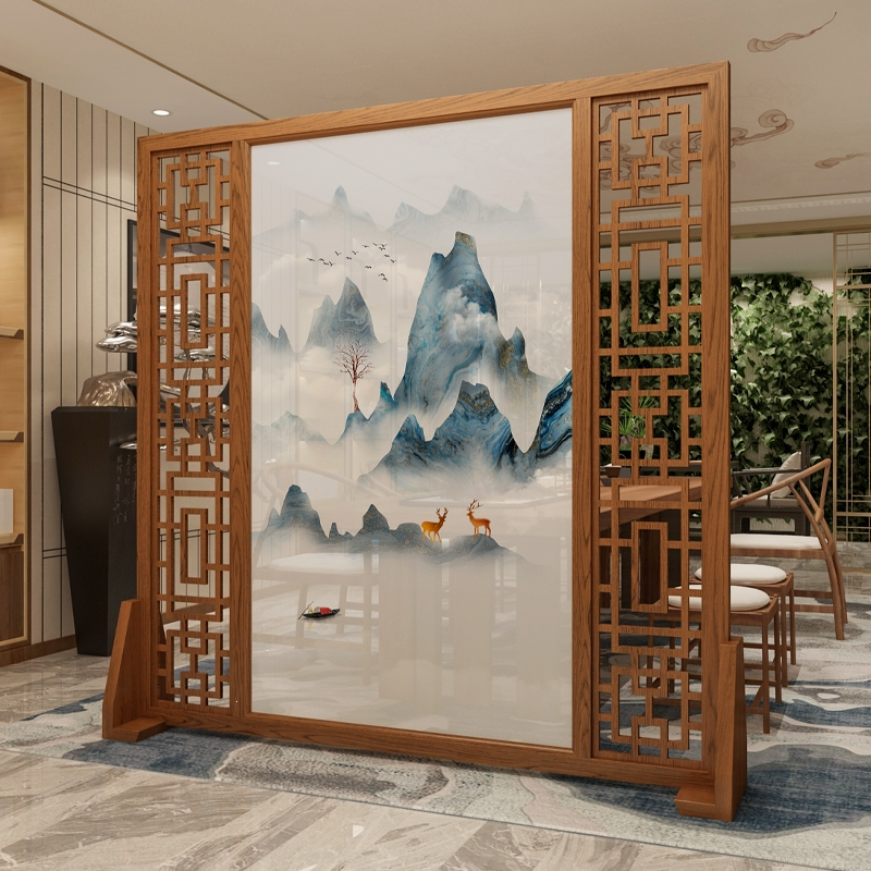 定金定制新中式木质屏风实木花格隔断墙迪玛森镂空玄关柜入户客厅进门